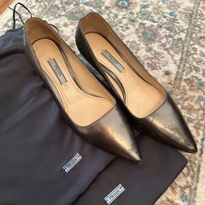 Vintage Prada Patent Metallic Green Pointed Toe Kitten Heels Size 36